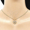 Collares con Dije 04.156.0362.1.20 Oro Laminado, Diseño de Corazón, con Granate and Blanca Micro Pave, Pulido, Tono Dorado (02 MM Thickness, 20 Inches Length)