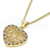 Collares con Dije 04.156.0362.1.20 Oro Laminado, Diseño de Corazón, con Granate and Blanca Micro Pave, Pulido, Tono Dorado (02 MM Thickness, 20 Inches Length)