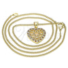 Collares con Dije 04.156.0362.1.20 Oro Laminado, Diseño de Corazón, con Granate and Blanca Micro Pave, Pulido, Tono Dorado (02 MM Thickness, 20 Inches Length)