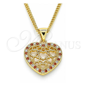 Collares con Dije 04.156.0362.1.20 Oro Laminado, Diseño de Corazón, con Granate and Blanca Micro Pave, Pulido, Tono Dorado (02 MM Thickness, 20 Inches Length)