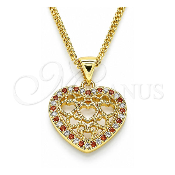 Collares con Dije 04.156.0362.1.20 Oro Laminado, Diseño de Corazón, con Granate and Blanca Micro Pave, Pulido, Tono Dorado (02 MM Thickness, 20 Inches Length)