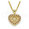 Collares con Dije 04.156.0362.1.20 Oro Laminado, Diseño de Corazón, con Granate and Blanca Micro Pave, Pulido, Tono Dorado (02 MM Thickness, 20 Inches Length)