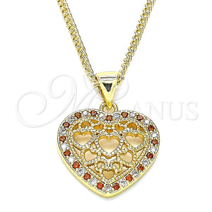 Collares con Dije 04.156.0362.1.20 Oro Laminado, Diseño de Corazón, con Granate and Blanca Micro Pave, Pulido, Tono Dorado (02 MM Thickness, 20 Inches Length)