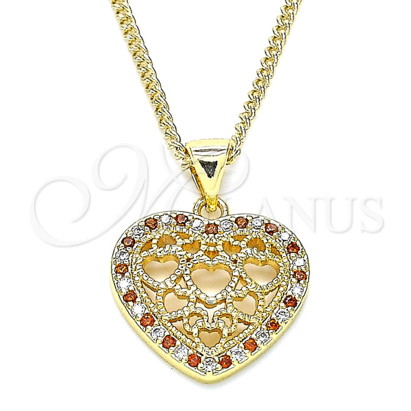Collares con Dije 04.156.0362.1.20 Oro Laminado, Diseño de Corazón, con Granate and Blanca Micro Pave, Pulido, Tono Dorado (02 MM Thickness, 20 Inches Length)