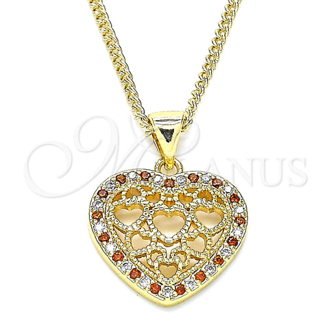 Collares con Dije 04.156.0362.1.20 Oro Laminado, Diseño de Corazón, con Granate and Blanca Micro Pave, Pulido, Tono Dorado (02 MM Thickness, 20 Inches Length)
