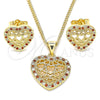 Juego de Arete y Dije de Adulto 10.156.0306.1 Oro Laminado, Diseño de Corazón, con Granate and Blanca Micro Pave, Pulido, Tono Dorado