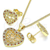 Juego de Arete y Dije de Adulto 10.156.0306.1 Oro Laminado, Diseño de Corazón, con Granate and Blanca Micro Pave, Pulido, Tono Dorado