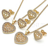 Juego de Arete y Dije de Adulto 10.156.0306.1 Oro Laminado, Diseño de Corazón, con Granate and Blanca Micro Pave, Pulido, Tono Dorado