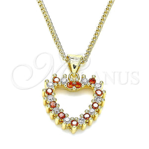 Collares con Dije 04.156.0363.1.20 Oro Laminado, Diseño de Corazón, con Granate and Blanca Zirconia Cubica, Pulido, Tono Dorado (02 MM Thickness, 20 Inches Length)