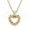 Collares con Dije 04.156.0363.1.20 Oro Laminado, Diseño de Corazón, con Granate and Blanca Zirconia Cubica, Pulido, Tono Dorado (02 MM Thickness, 20 Inches Length)