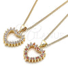Collares con Dije 04.156.0363.1.20 Oro Laminado, Diseño de Corazón, con Granate and Blanca Zirconia Cubica, Pulido, Tono Dorado (02 MM Thickness, 20 Inches Length)