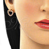 Juego de Arete y Dije de Adulto 10.156.0307.1 Oro Laminado, Diseño de Corazón, con Granate and Blanca Zirconia Cubica, Pulido, Tono Dorado
