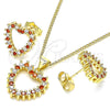 Juego de Arete y Dije de Adulto 10.156.0307.1 Oro Laminado, Diseño de Corazón, con Granate and Blanca Zirconia Cubica, Pulido, Tono Dorado