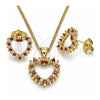 Juego de Arete y Dije de Adulto 10.156.0307.1 Oro Laminado, Diseño de Corazón, con Granate and Blanca Zirconia Cubica, Pulido, Tono Dorado