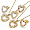 Juego de Arete y Dije de Adulto 10.156.0307.1 Oro Laminado, Diseño de Corazón, con Granate and Blanca Zirconia Cubica, Pulido, Tono Dorado