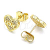 Arete Dormilona 02.156.0504 Oro Laminado, Diseño de Corazón y Amor, con Blanca Micro Pave, Pulido, Tono Dorado