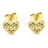 Arete Dormilona 02.156.0504.1 Oro Laminado, Diseño de Corazón y Amor, con Granate and Blanca Micro Pave, Pulido, Tono Dorado
