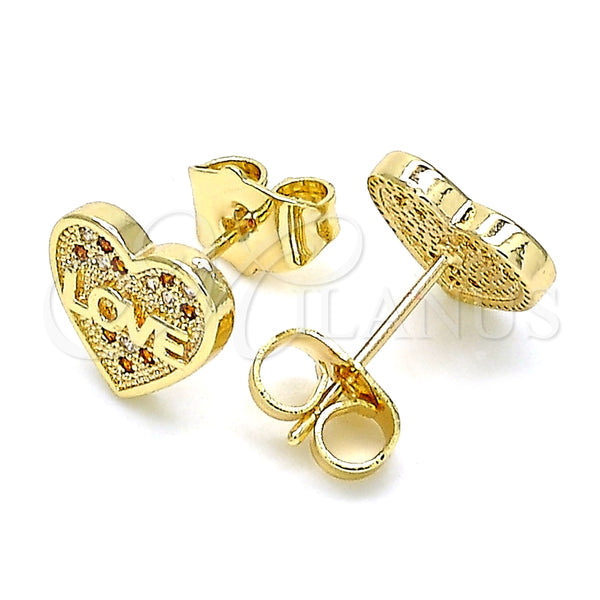 Arete Dormilona 02.156.0504.1 Oro Laminado, Diseño de Corazón y Amor, con Granate and Blanca Micro Pave, Pulido, Tono Dorado
