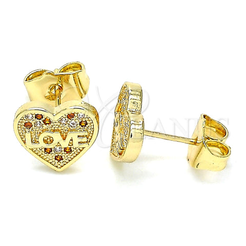 Arete Dormilona 02.156.0504.1 Oro Laminado, Diseño de Corazón y Amor, con Granate and Blanca Micro Pave, Pulido, Tono Dorado