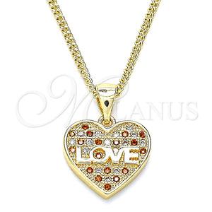 Collares con Dije 04.156.0364.1.20 Oro Laminado, Diseño de Corazón y Amor, con Granate and Blanca Micro Pave, Pulido, Tono Dorado (02 MM Thickness, 20 Inches Length)