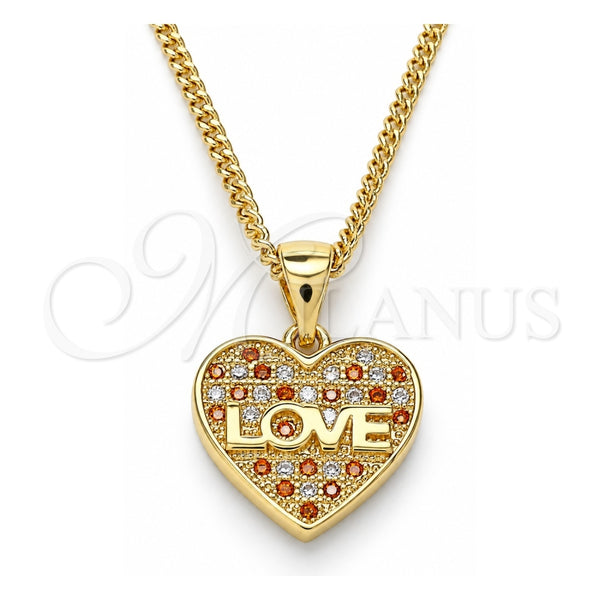 Collares con Dije 04.156.0364.1.20 Oro Laminado, Diseño de Corazón y Amor, con Micro Pave Granate y Blanca, Pulido, Tono Dorado (Grosor 02 MM, 20 Pulgadas de Largo)