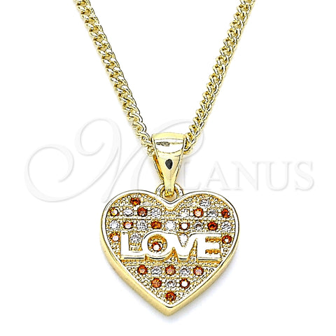 Collares con Dije 04.156.0364.1.20 Oro Laminado, Diseño de Corazón y Amor, con Granate and Blanca Micro Pave, Pulido, Tono Dorado (02 MM Thickness, 20 Inches Length)