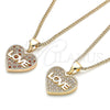 Collares con Dije 04.156.0364.1.20 Oro Laminado, Diseño de Corazón y Amor, con Micro Pave Granate y Blanca, Pulido, Tono Dorado (Grosor 02 MM, 20 Pulgadas de Largo)
