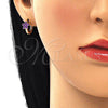 Argolla Huggie 02.213.0180.1.12 Oro Laminado, Diseño de Flor, Esmaltado Violeta, Tono Dorado