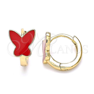 Argolla Huggie 02.213.0181.1.12 Oro Laminado, Diseño de Mariposa, Esmaltado Rojo, Tono Dorado