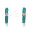 Argolla Huggie 02.213.0182.15 Oro Laminado, con Blanca Zirconia Cubica, Esmaltado Verde, Tono Dorado