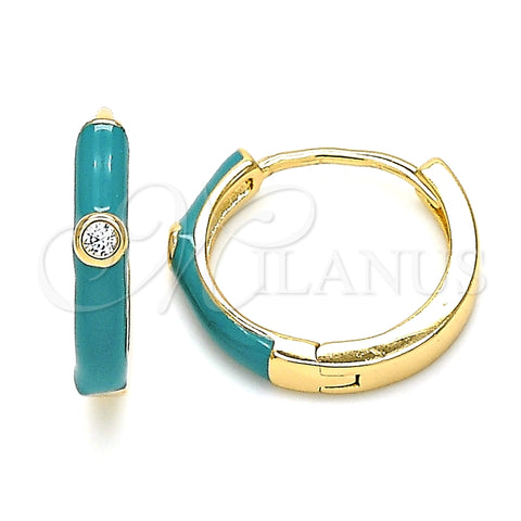 Argolla Huggie 02.213.0182.15 Oro Laminado, con Blanca Zirconia Cubica, Esmaltado Verde, Tono Dorado