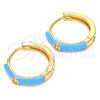 Argolla Huggie 02.213.0182.3.15 Oro Laminado, con Blanca Zirconia Cubica, Esmaltado Turquesa, Tono Dorado
