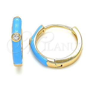 Argolla Huggie 02.213.0182.3.15 Oro Laminado, con Blanca Zirconia Cubica, Esmaltado Turquesa, Tono Dorado