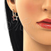 Argolla Huggie 02.213.0183.12 Oro Laminado, Diseño de Estrella, con Blanca Micro Pave, Esmaltado Rojo, Tono Dorado