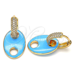 Argolla Huggie 02.213.0185.15 Oro Laminado, Diseño de Puff Mariner, con Blanca Micro Pave, Esmaltado Azul, Tono Dorado