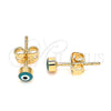 Arete Dormilona 02.213.0186 *PROMO* Oro Laminado, Diseño de Ojo Griego, Esmaltado Verde, Tono Dorado