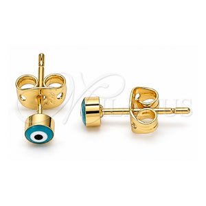 Arete Dormilona 02.213.0186 *PROMO* Oro Laminado, Diseño de Ojo Griego, Esmaltado Verde, Tono Dorado