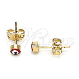 Arete Dormilona 02.213.0186.1 *PROMO* Oro Laminado, Diseño de Ojo Griego, Esmaltado Rojo, Tono Dorado