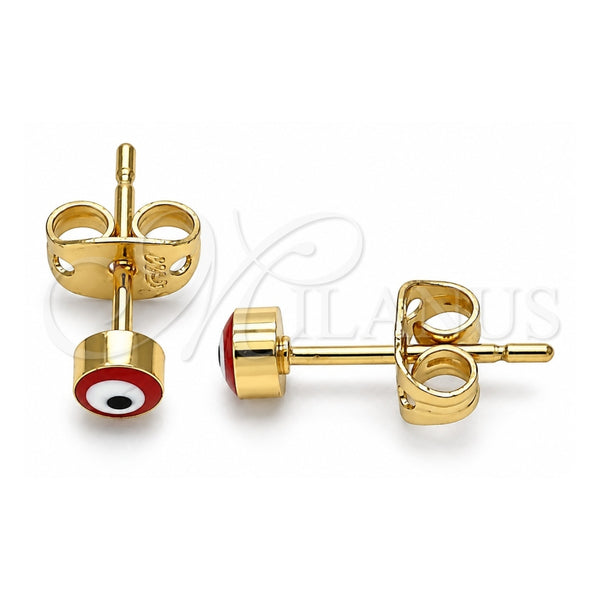 Arete Dormilona 02.213.0186.1 *PROMO* Oro Laminado, Diseño de Ojo Griego, Esmaltado Rojo, Tono Dorado