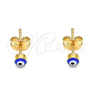 Arete Dormilona 02.213.0186.2 *PROMO* Oro Laminado, Diseño de Ojo Griego, Esmaltado Azul, Tono Dorado
