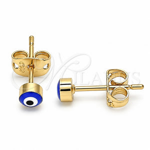 Arete Dormilona 02.213.0186.2 *PROMO* Oro Laminado, Diseño de Ojo Griego, Esmaltado Azul, Tono Dorado
