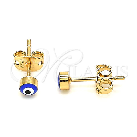 Arete Dormilona 02.213.0186.2 *PROMO* Oro Laminado, Diseño de Ojo Griego, Esmaltado Azul, Tono Dorado
