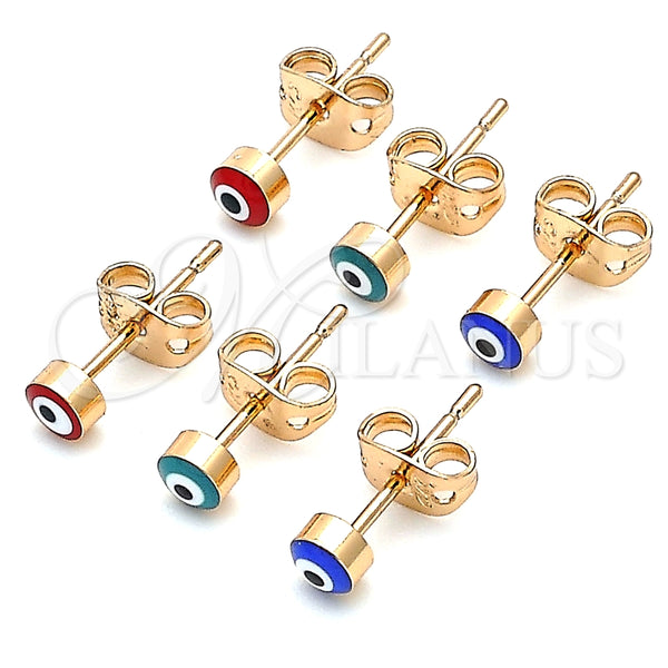Arete Dormilona 02.213.0186.2 *PROMO* Oro Laminado, Diseño de Ojo Griego, Esmaltado Azul, Tono Dorado