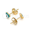 Arete Dormilona 02.213.0187 *PROMO* Oro Laminado, Diseño de Ojo Griego y Corazón, Esmaltado Verde, Tono Dorado