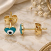 Arete Dormilona 02.213.0187 *PROMO* Oro Laminado, Diseño de Ojo Griego y Corazón, Esmaltado Verde, Tono Dorado