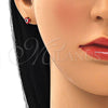 Arete Dormilona 02.213.0187.1 *PROMO* Oro Laminado, Diseño de Ojo Griego y Corazón, Esmaltado Rojo, Tono Dorado