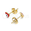 Arete Dormilona 02.213.0187.1 *PROMO* Oro Laminado, Diseño de Ojo Griego y Corazón, Esmaltado Rojo, Tono Dorado