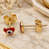 Arete Dormilona 02.213.0187.1 *PROMO* Oro Laminado, Diseño de Ojo Griego y Corazón, Esmaltado Rojo, Tono Dorado