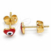 Arete Dormilona 02.213.0187.1 *PROMO* Oro Laminado, Diseño de Ojo Griego y Corazón, Esmaltado Rojo, Tono Dorado