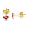 Arete Dormilona 02.213.0187.1 *PROMO* Oro Laminado, Diseño de Ojo Griego y Corazón, Esmaltado Rojo, Tono Dorado